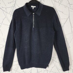 Reiss Navy Cotton Blend Knit Quarter Zip Sweater